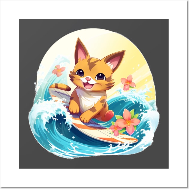 Hawaii-mon Surfing Kitty Wall Art by Kona Cat Creationz